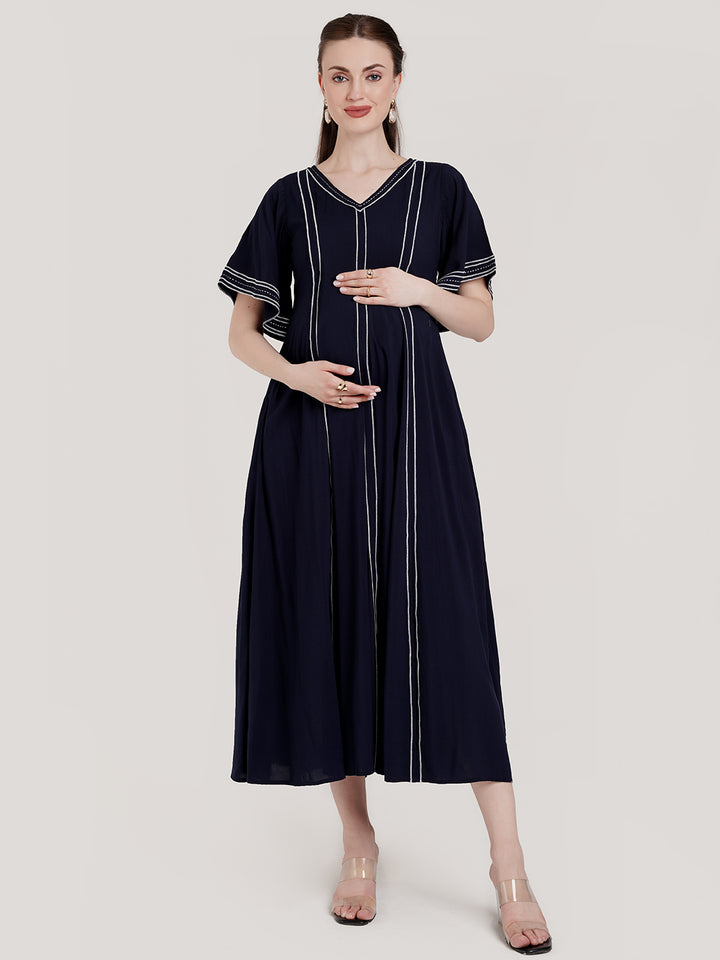 Navy Blue Maternity Maxi Dress
