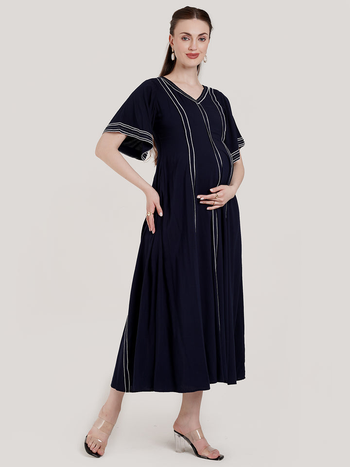 Navy Blue Maternity Maxi Dress