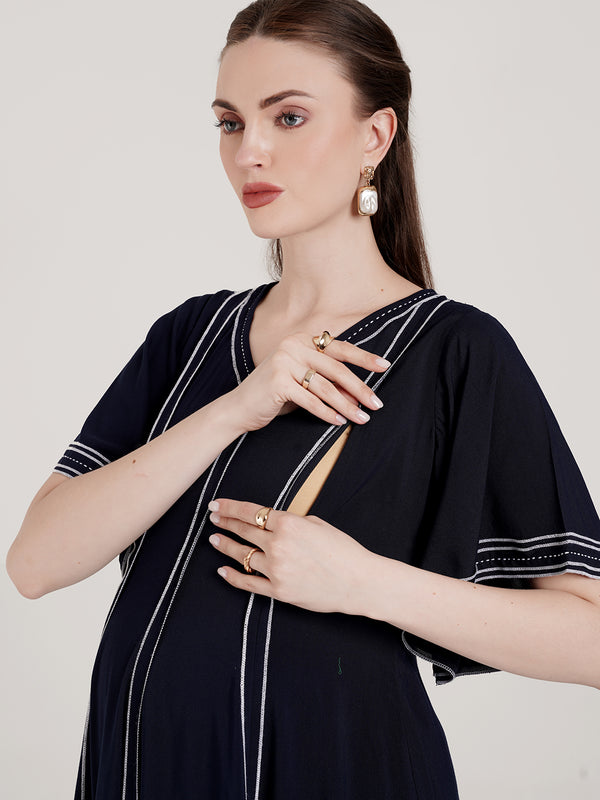 Navy Blue Maternity Maxi Dress
