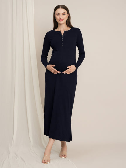 Navy Blue Maternity & Nursing Midi Bodycon T-shirt Dress
