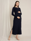 Navy Blue Maternity & Nursing Midi Bodycon T-shirt Dress