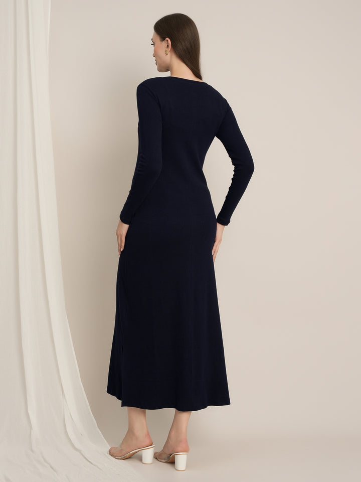 Navy Blue Maternity & Nursing Midi Bodycon T-shirt Dress