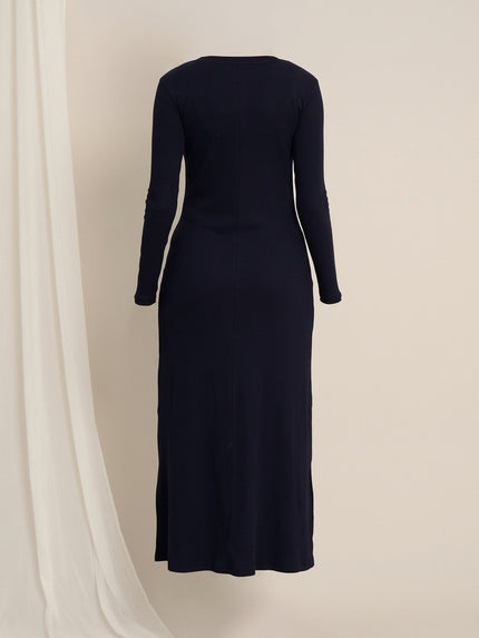 Navy Blue Maternity & Nursing Midi Bodycon T-shirt Dress