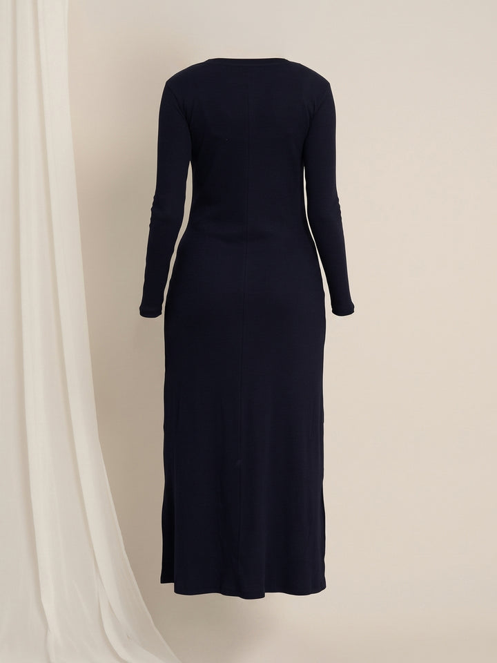 Navy Blue Maternity & Nursing Midi Bodycon T-shirt Dress