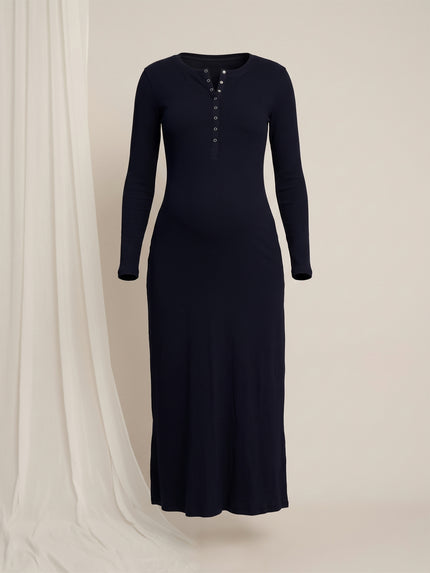 Navy Blue Maternity & Nursing Midi Bodycon T-shirt Dress