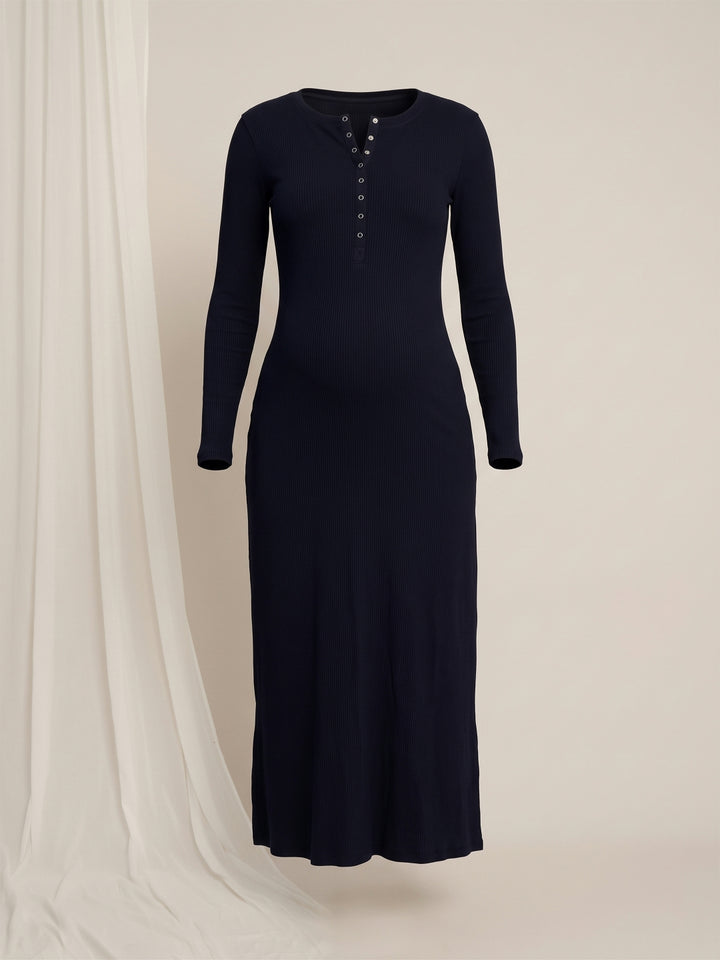 Navy Blue Maternity & Nursing Midi Bodycon T-shirt Dress