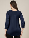 Navy Blue Maternity Satin Top with Long Sleeves