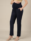 Stretchy Cotton Straight Fit Maternity Trousers-Navy Blue