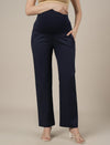 Maternity Stretchy Cotton Wide Leg Trousers-Navy Blue