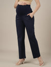 Maternity Stretchy Cotton Wide Leg Trousers-Navy Blue