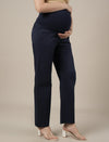 Maternity Stretchy Cotton Wide Leg Trousers-Navy Blue