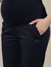 Maternity Stretchy Cotton Wide Leg Trousers-Navy Blue