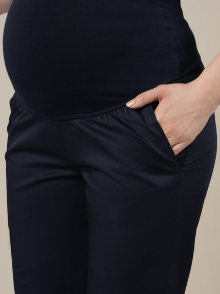 Maternity Stretchy Cotton Wide Leg Trousers-Navy Blue