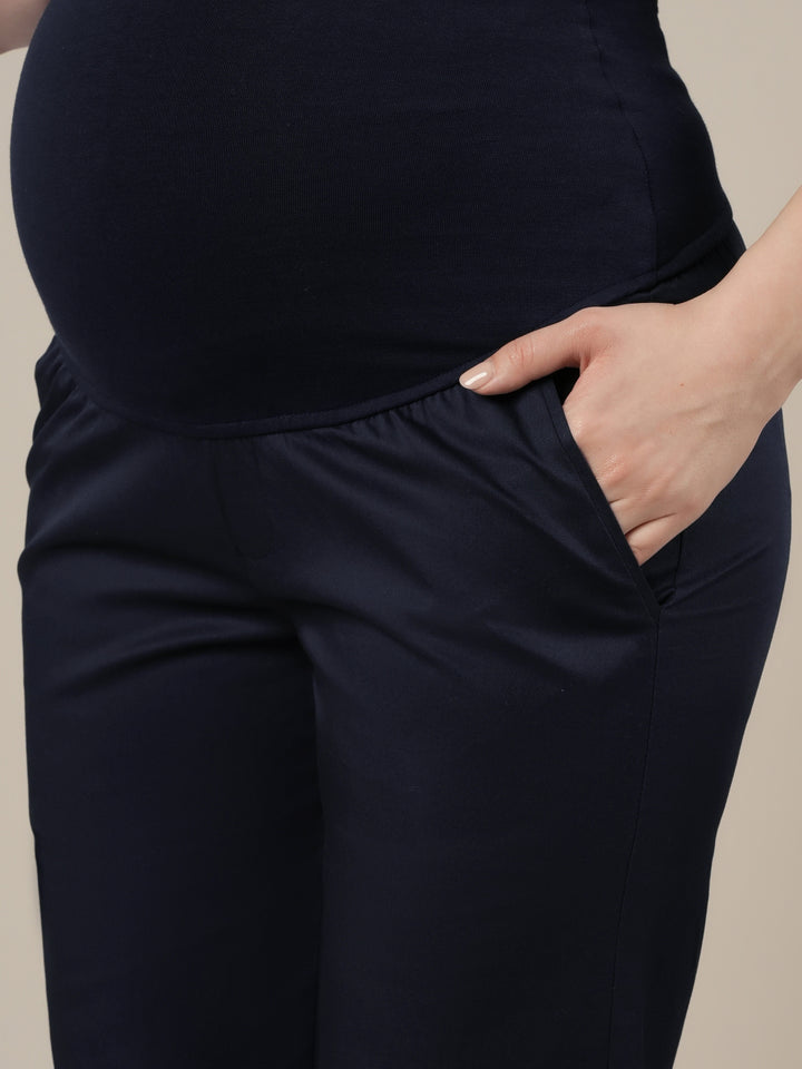 Maternity Stretchy Cotton Wide Leg Trousers-Navy Blue