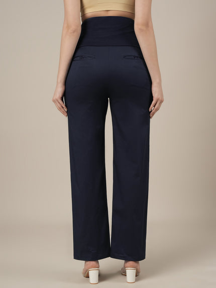 Maternity Stretchy Cotton Wide Leg Trousers-Navy Blue