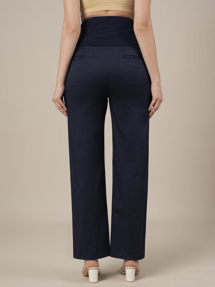 Maternity Stretchy Cotton Wide Leg Trousers-Navy Blue