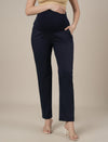 Stretchy Cotton Tapered Fit Maternity Trousers-Navy Blue