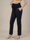 Stretchy Cotton Tapered Fit Maternity Trousers-Navy Blue