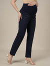 Stretchy Cotton Tapered Fit Maternity Trousers-Navy Blue