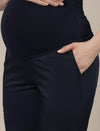 Stretchy Cotton Tapered Fit Maternity Trousers-Navy Blue