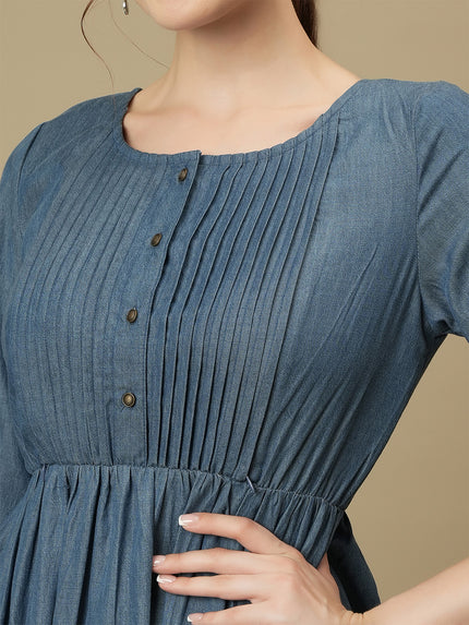 denim feeding dress Blue Denim Side Pocket Overall Maternity Dress