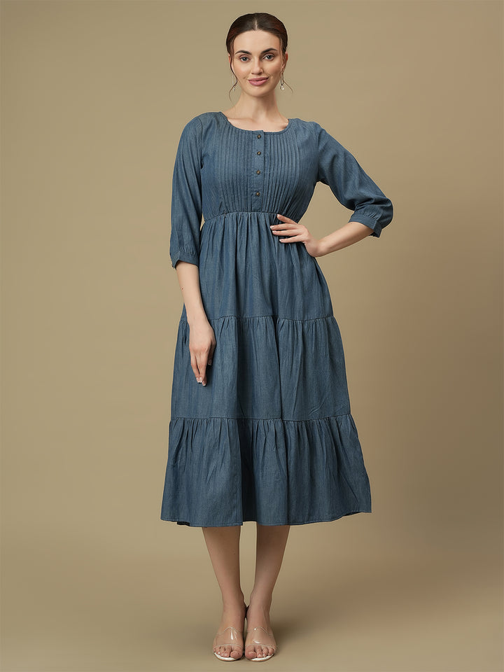 Nursing & Feeding Denim Midi Dress