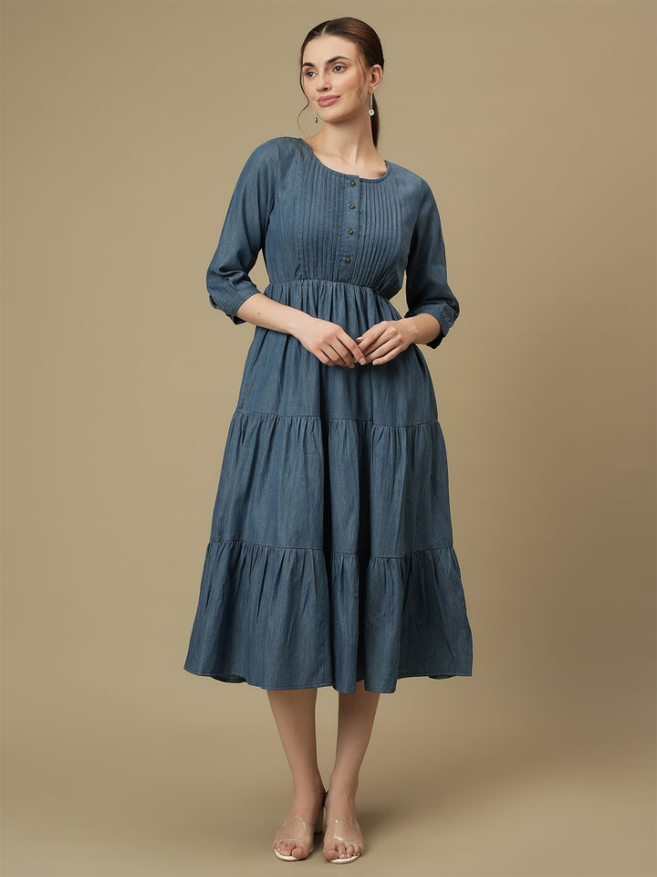 Nursing & Feeding Denim Midi Dress