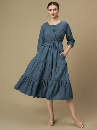 Nursing & Feeding Denim Midi Dress