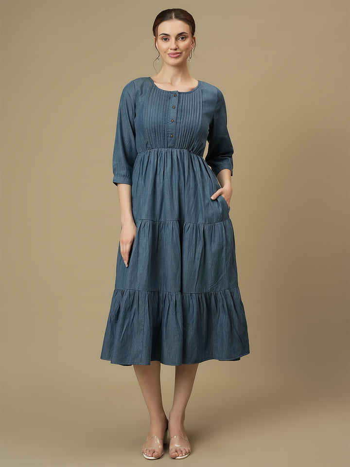 Nursing & Feeding Denim Midi Dress