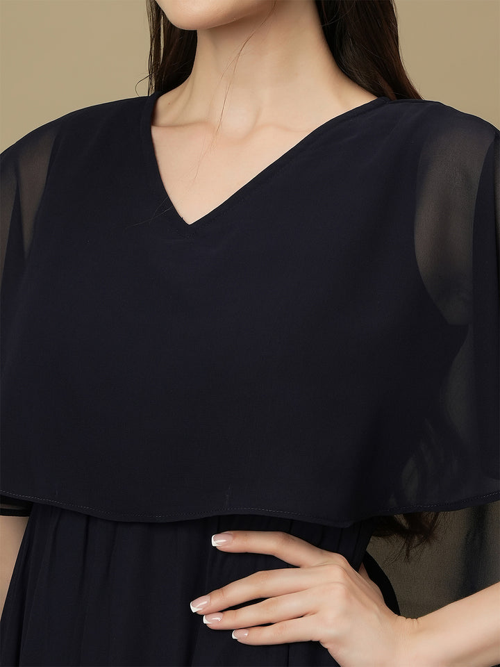 Nursing & Feeding Navy Blue Flare Midi Dress