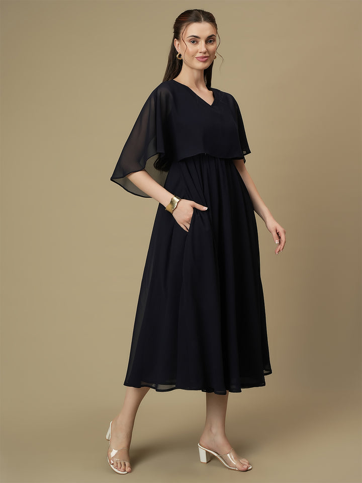 Nursing & Feeding Navy Blue Flare Midi Dress
