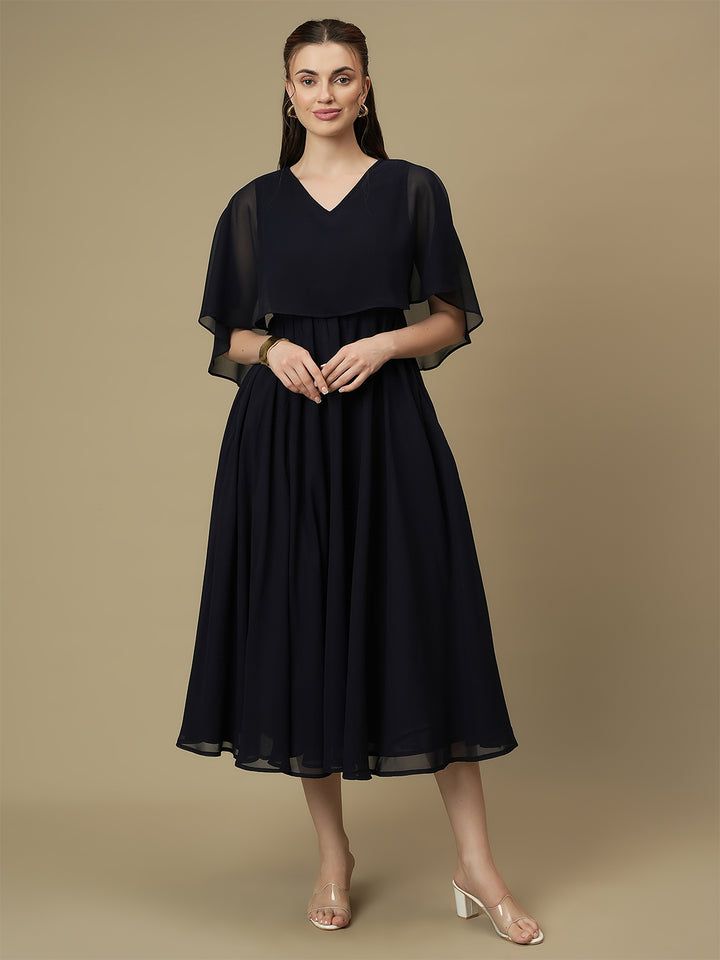 Nursing & Feeding Navy Blue Flare Midi Dress