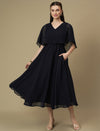 Nursing & Feeding Navy Blue Flare Midi Dress