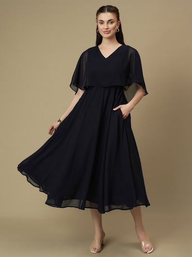 Nursing & Feeding Navy Blue Flare Midi Dress