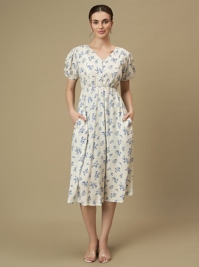 Nursing & Feeding White Floral Midi Dress