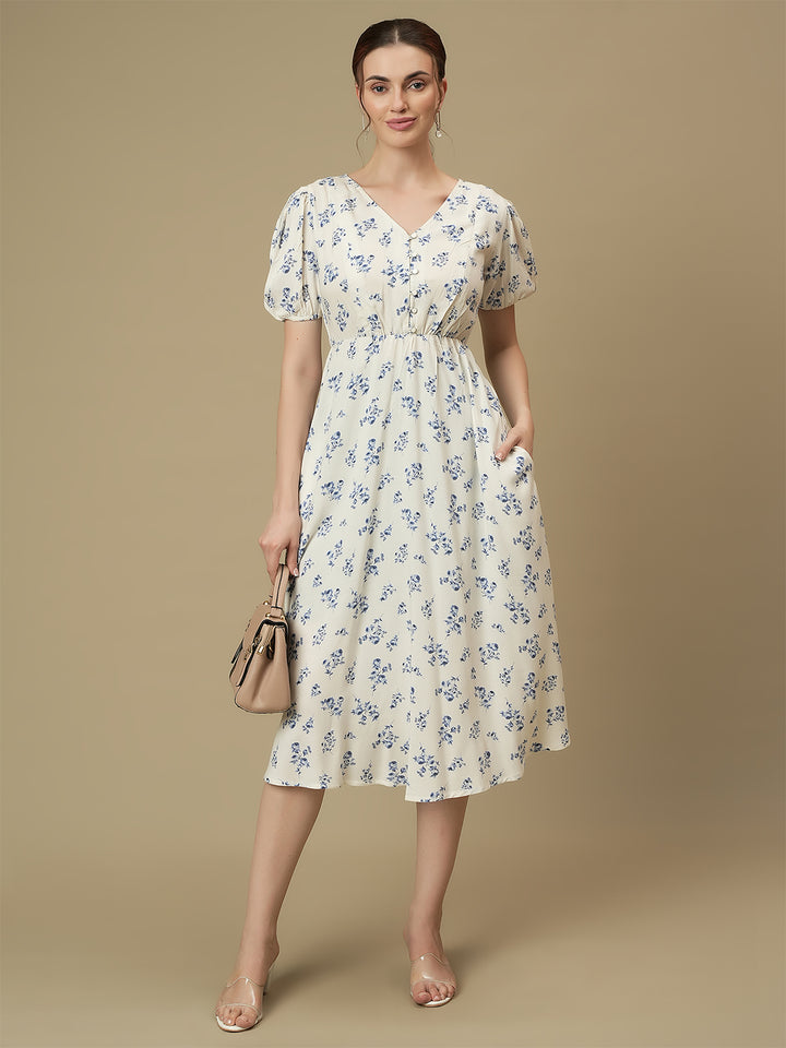 Nursing & Feeding White Floral Midi Dress