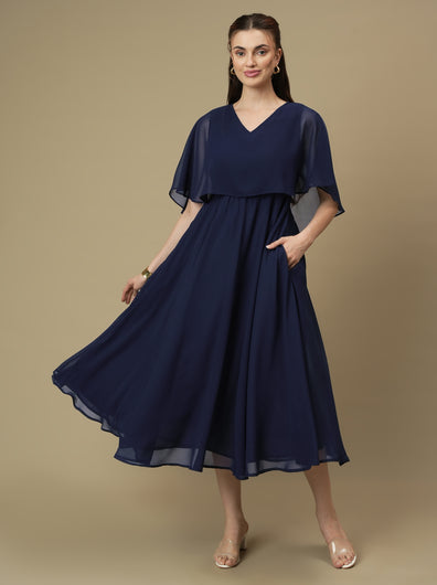 Nursing & Feeding Navy Blue Flare Midi Dress