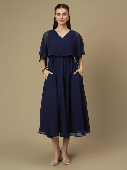 Nursing & Feeding Navy Blue Flare Midi Dress