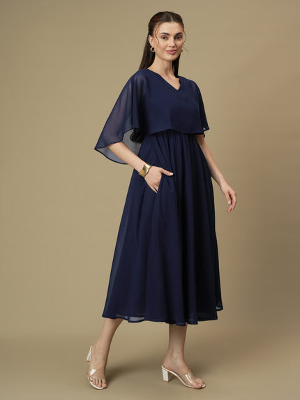 Nursing & Feeding Navy Blue Flare Midi Dress