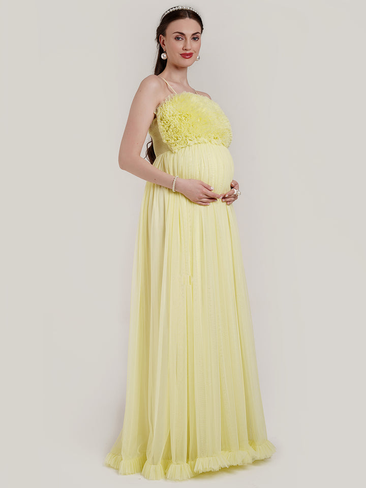 Off Shoulder Maternity Photoshoot Gown with Detachable Trail