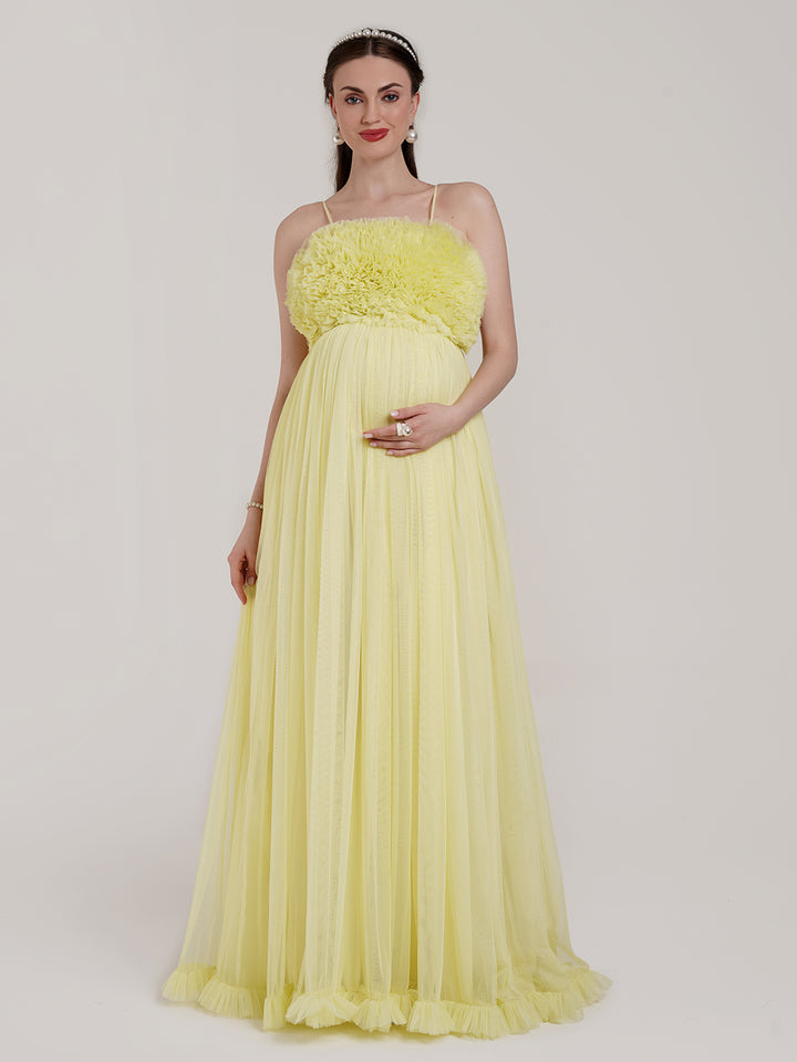 Off Shoulder Maternity Photoshoot Gown with Detachable Trail