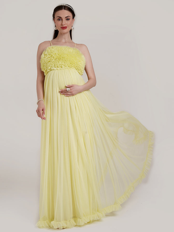 Off Shoulder Maternity Photoshoot Gown with Detachable Trail