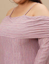 Close-up view of Off-The-Shoulder Plus Size Blouse showing ruched neckline and soft fabric texture