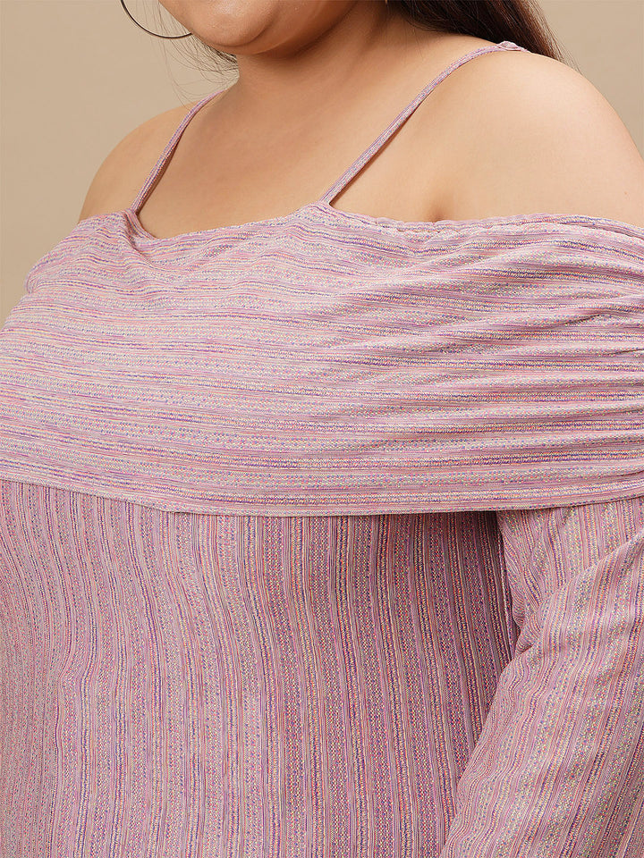 Close-up view of Off-The-Shoulder Plus Size Blouse showing ruched neckline and soft fabric texture