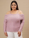 Plus-size woman in front view wearing Off-The-Shoulder Plus Size Blouse with off-shoulder neckline and flared sleeves