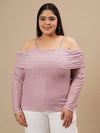 Plus-size woman in front view wearing Off-The-Shoulder Plus Size Blouse with off-shoulder neckline and flared sleeves