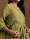 Olive Green Embroidered Maternity Kurta Set