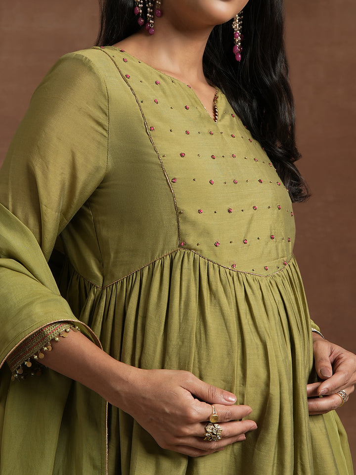 Olive Green Embroidered Maternity Kurta Set