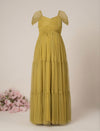 Olive Green Maternity Tiered Tulle Evening Dress