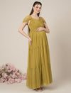 Olive Green Maternity Tiered Tulle Evening Dress